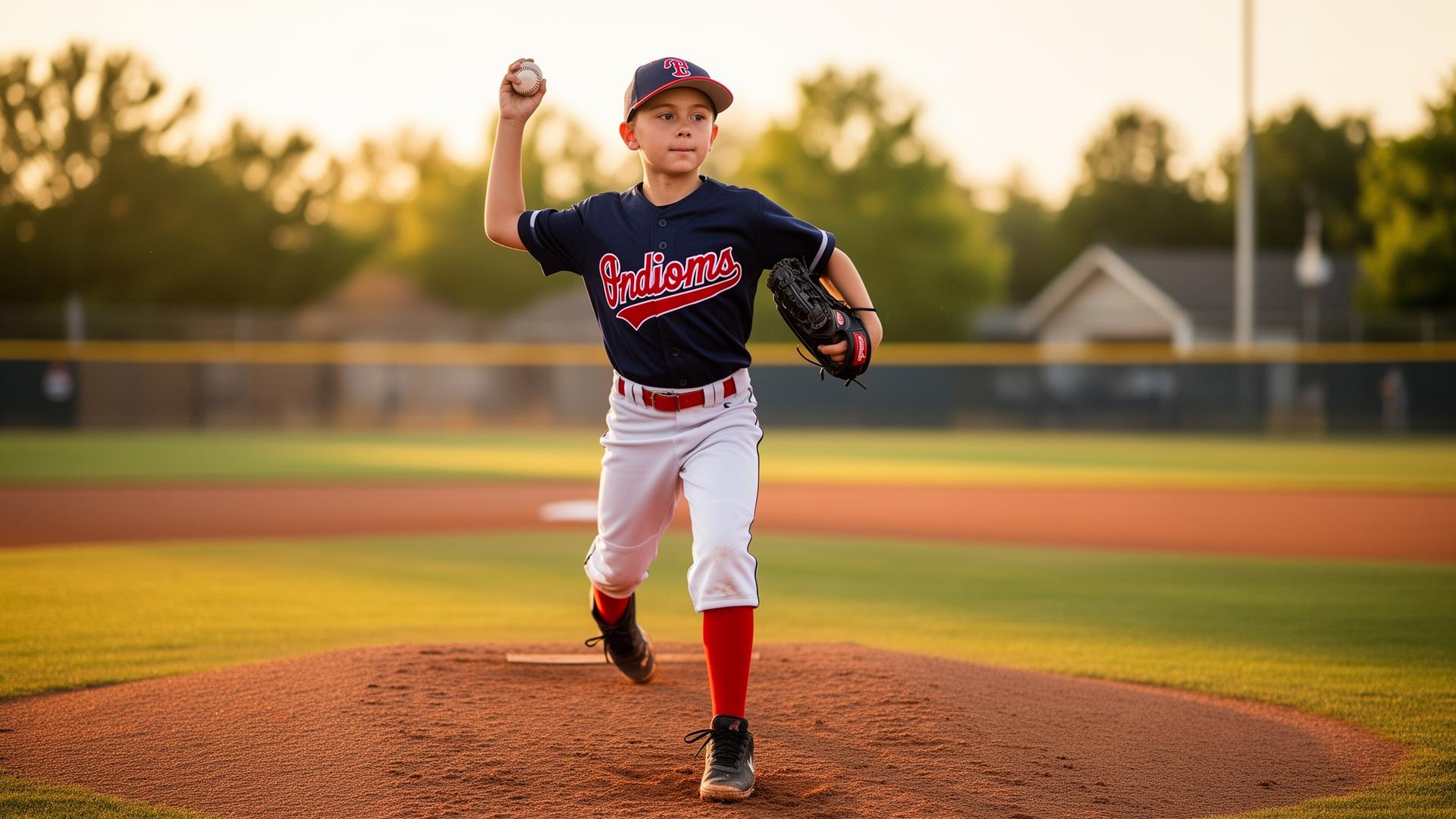 Young baseball player pitching at a local field